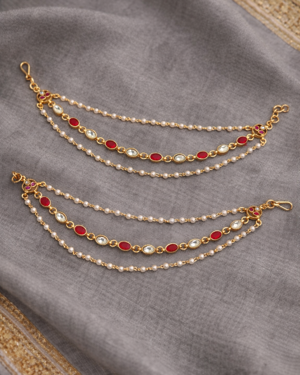 Kundan & Pearl Ear Chain-G351800