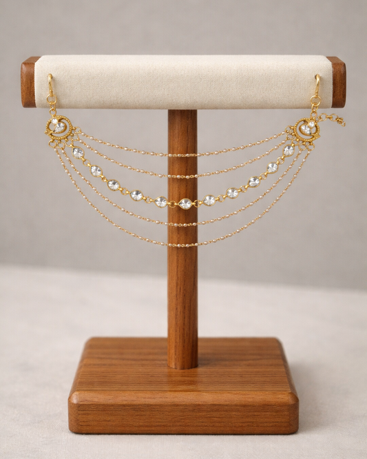 Gold-Plated Kundan & Pearl Multi-Layered Ear Chain-G352200