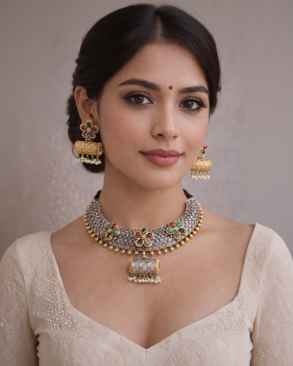 Oxidized Afghan Choker Necklace Set-G3511600