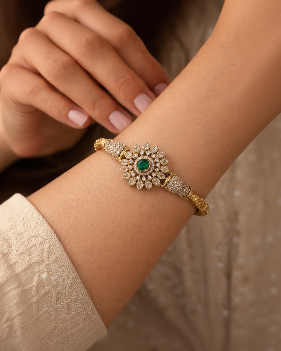 Victorian Emerald & Diamond Bangle Bracelet-G351300