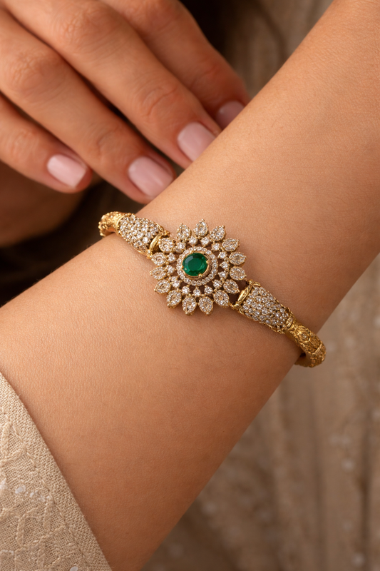 Victorian Emerald & Diamond Bangle Bracelet