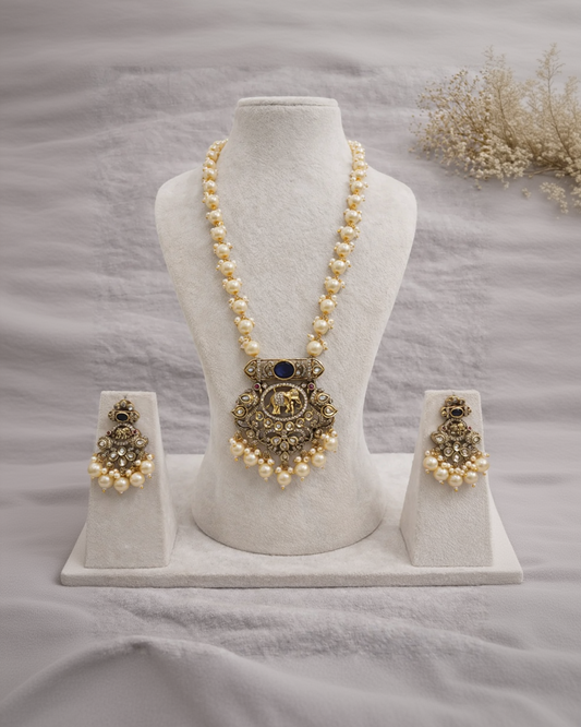 Elephant" Kundan Pearl Pendant Necklace Set-G751700