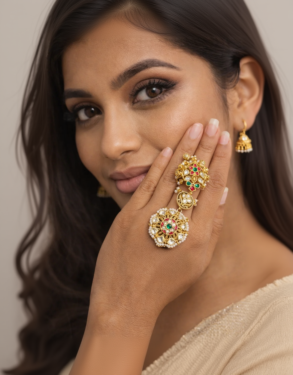 Jadau statement motif kundan ring-G352200