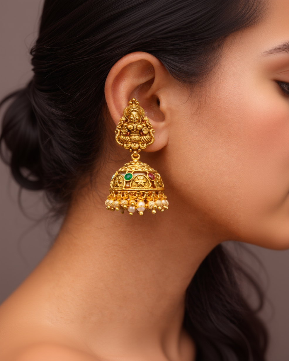 Lakshmi Temple Jhumka Earrings-G35800