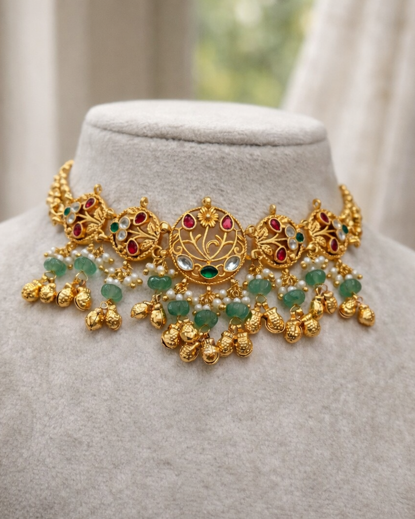 Jadav Heritage Matt Gold Plated Necklace Set-G353200