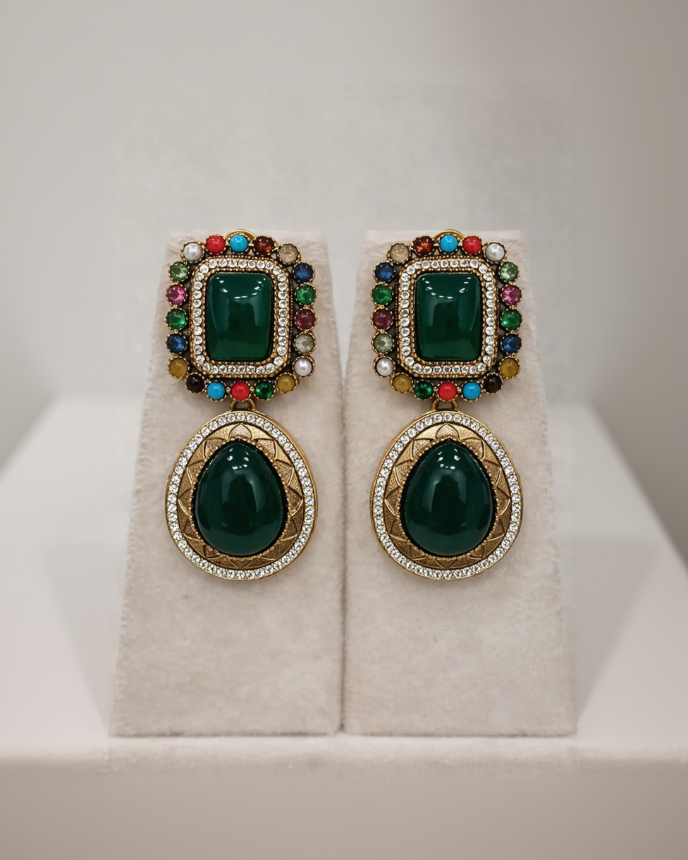 Emerald & Multi-Color Beaded Victorian Pendant Set-G751800