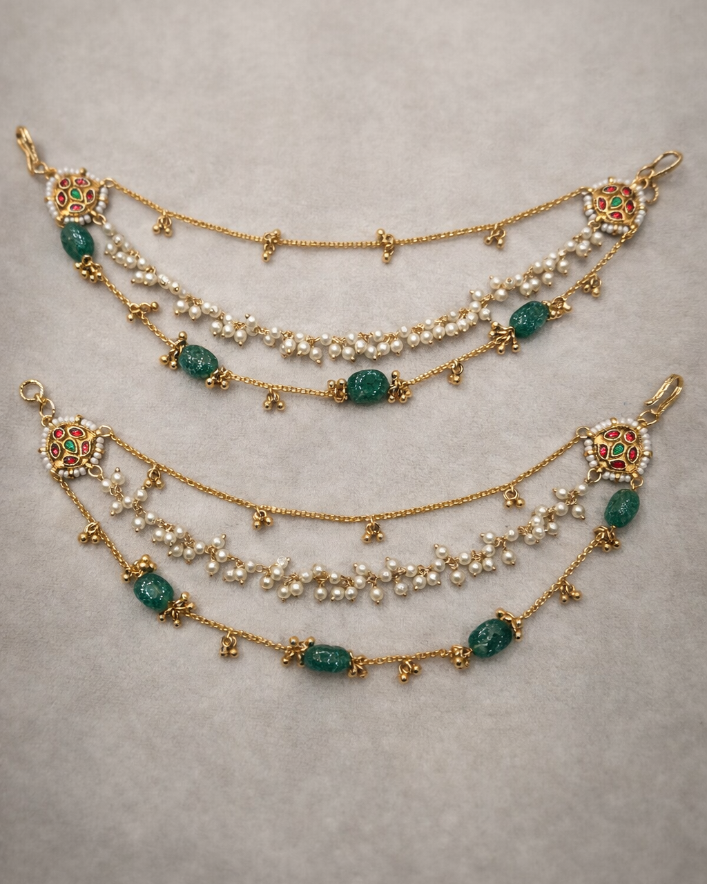 Green Onyx Bead and Peral Hanging Earchain-G352750