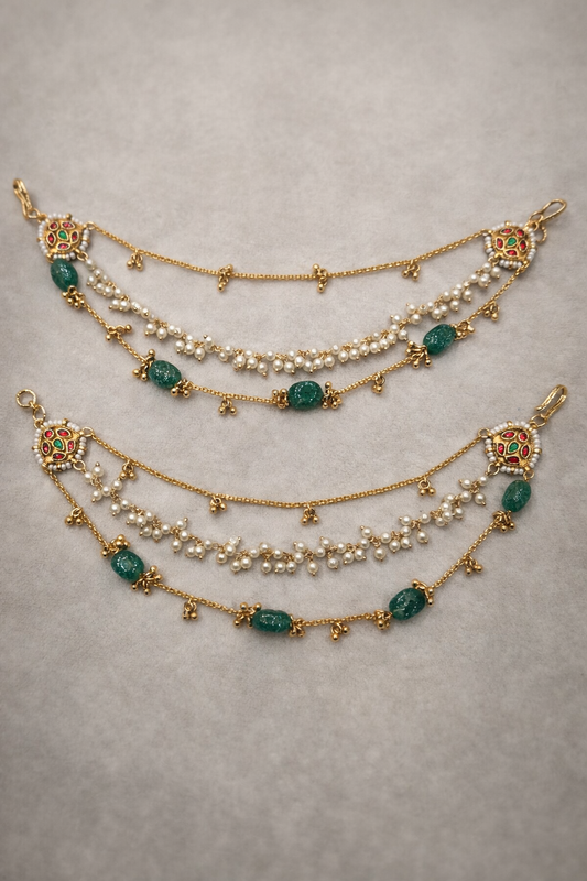 Green Onyx Bead and Peral Hanging Earchain