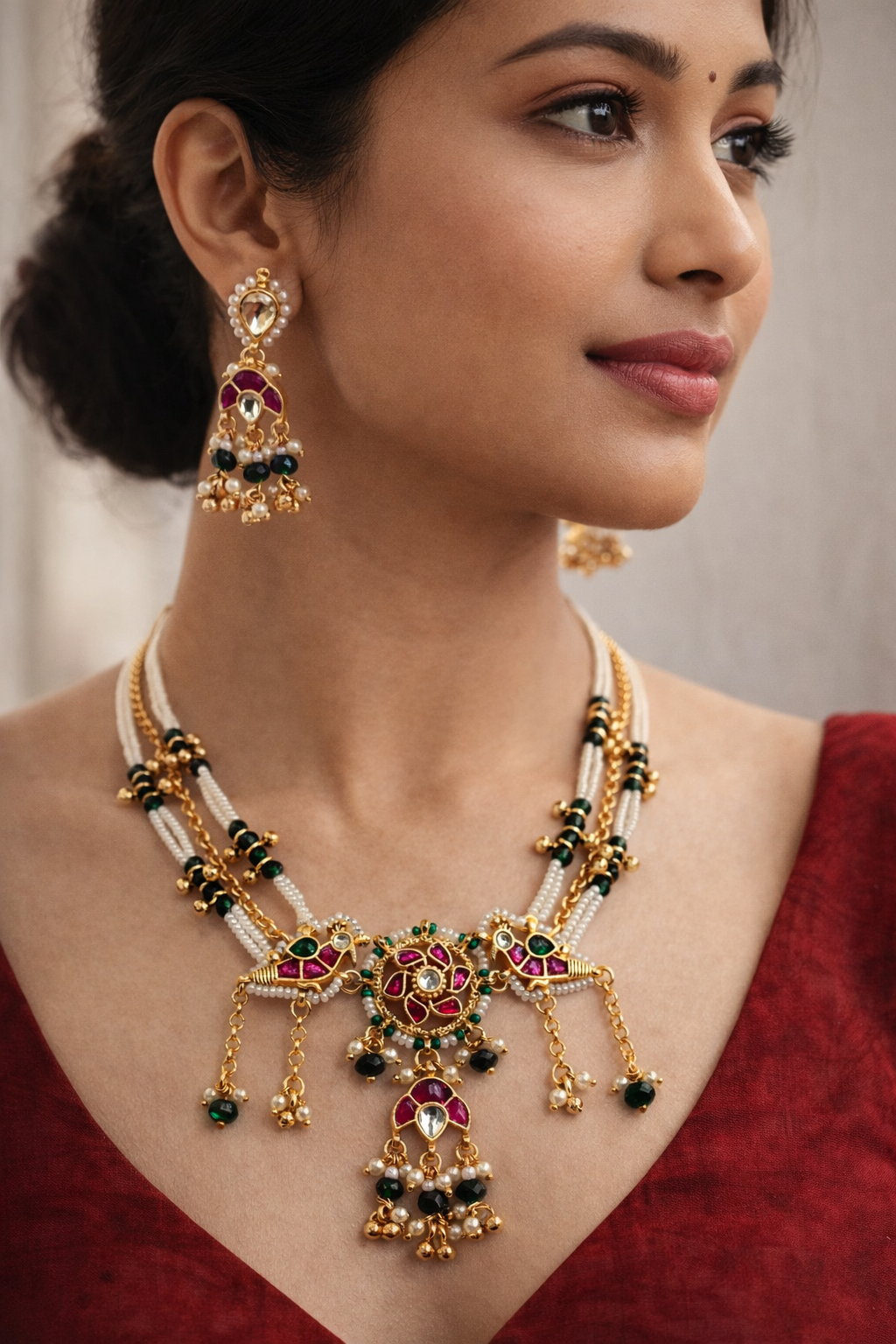 Elegant Pachi Kundan Choker Set with Matching Earrings & Pearl Drops