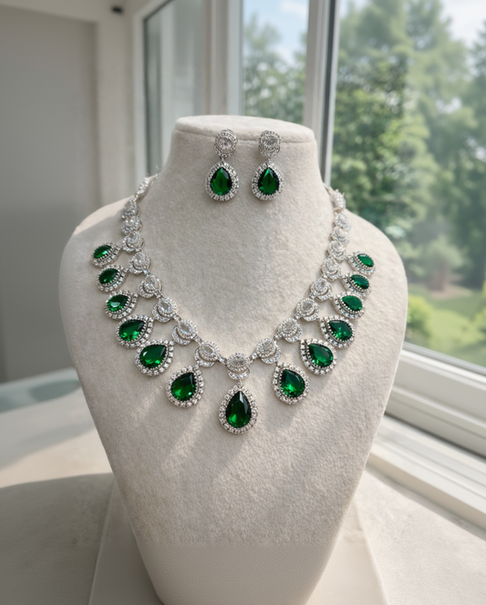 American Diamond Pink Stone Necklace Set-G352800
