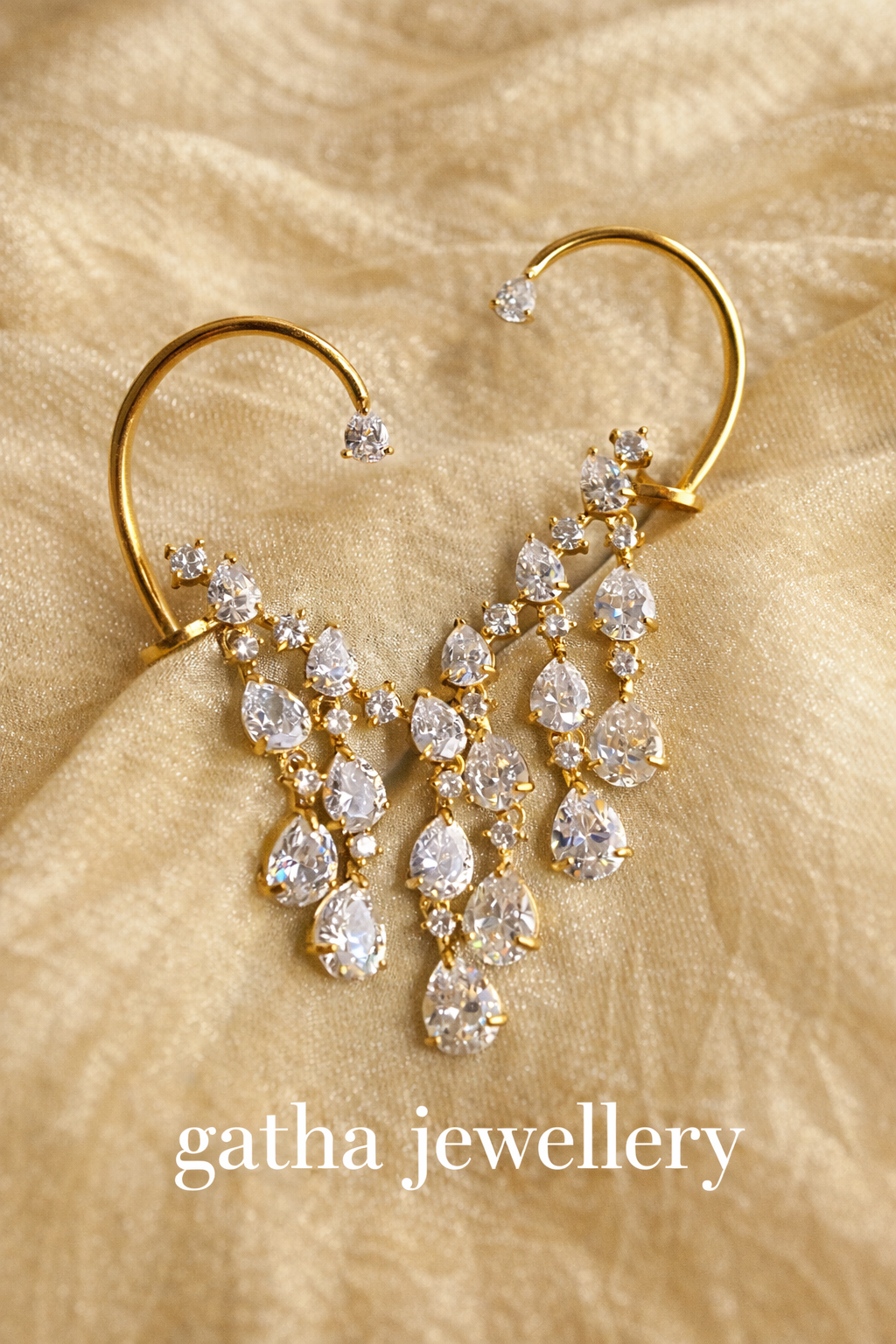 American Diamond (AD) Semi Ear Cuff Danglers-G45800