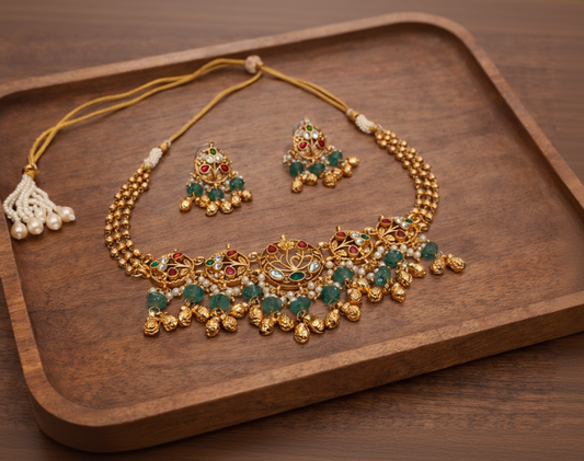 Jadav Heritage Matt Gold Plated Necklace Set-G353200