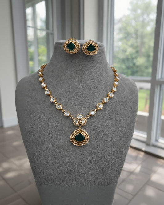 Emerald & Uncut Mossonite Necklace Set-G352900