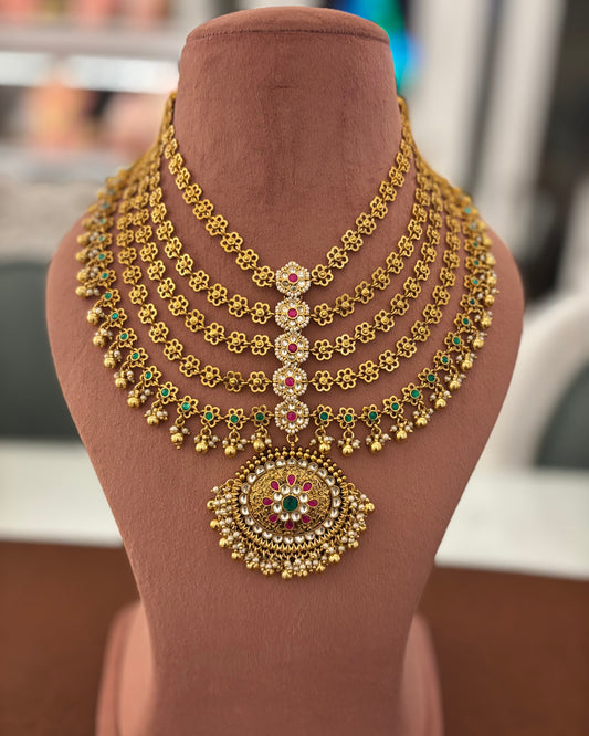 Gold-Finish 5-Layer Jhumra Haar Necklace-G3512300