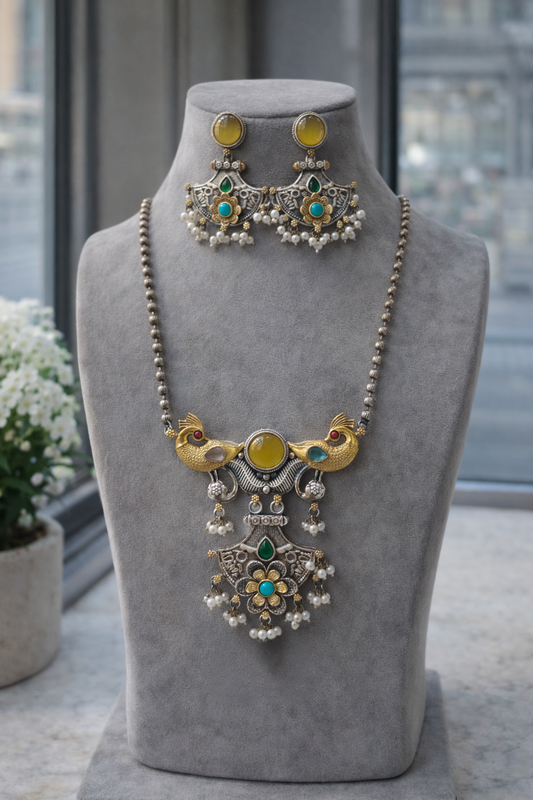 Oxidized Pendent Set with Gemstone Accents-G751500