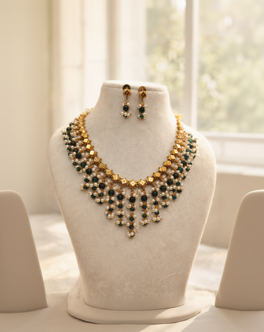 Classic Gold-Finished Polki Necklace Set-G352300