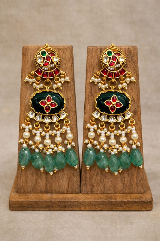 Heritage Pachi Kundan Green Onyx Choker Necklace Set-G359200