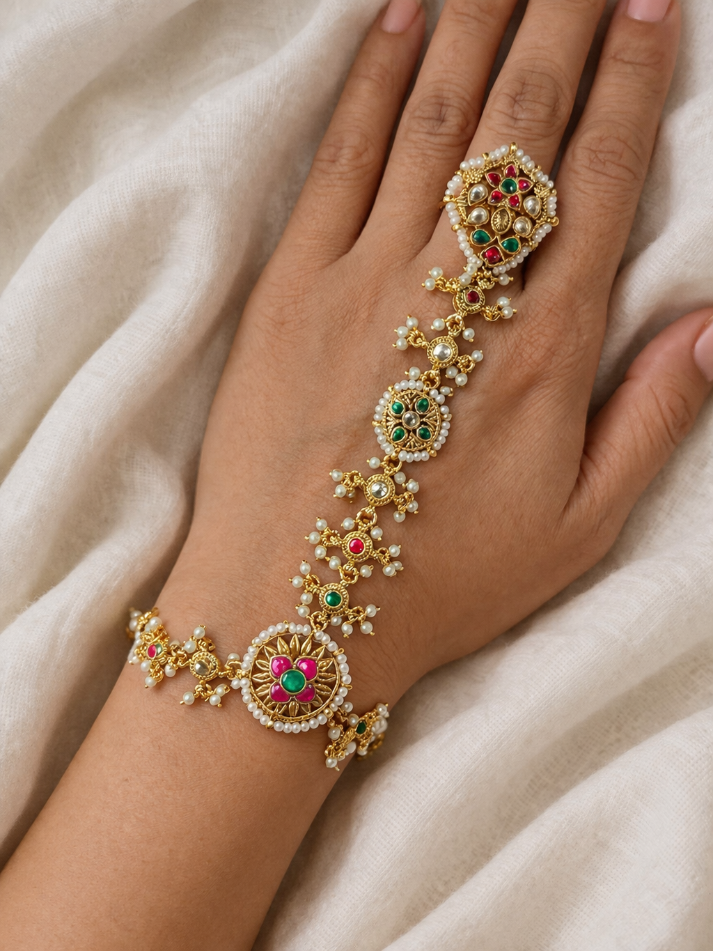 Heritage Kundan & Pearl Hand Harness (Hathphool)