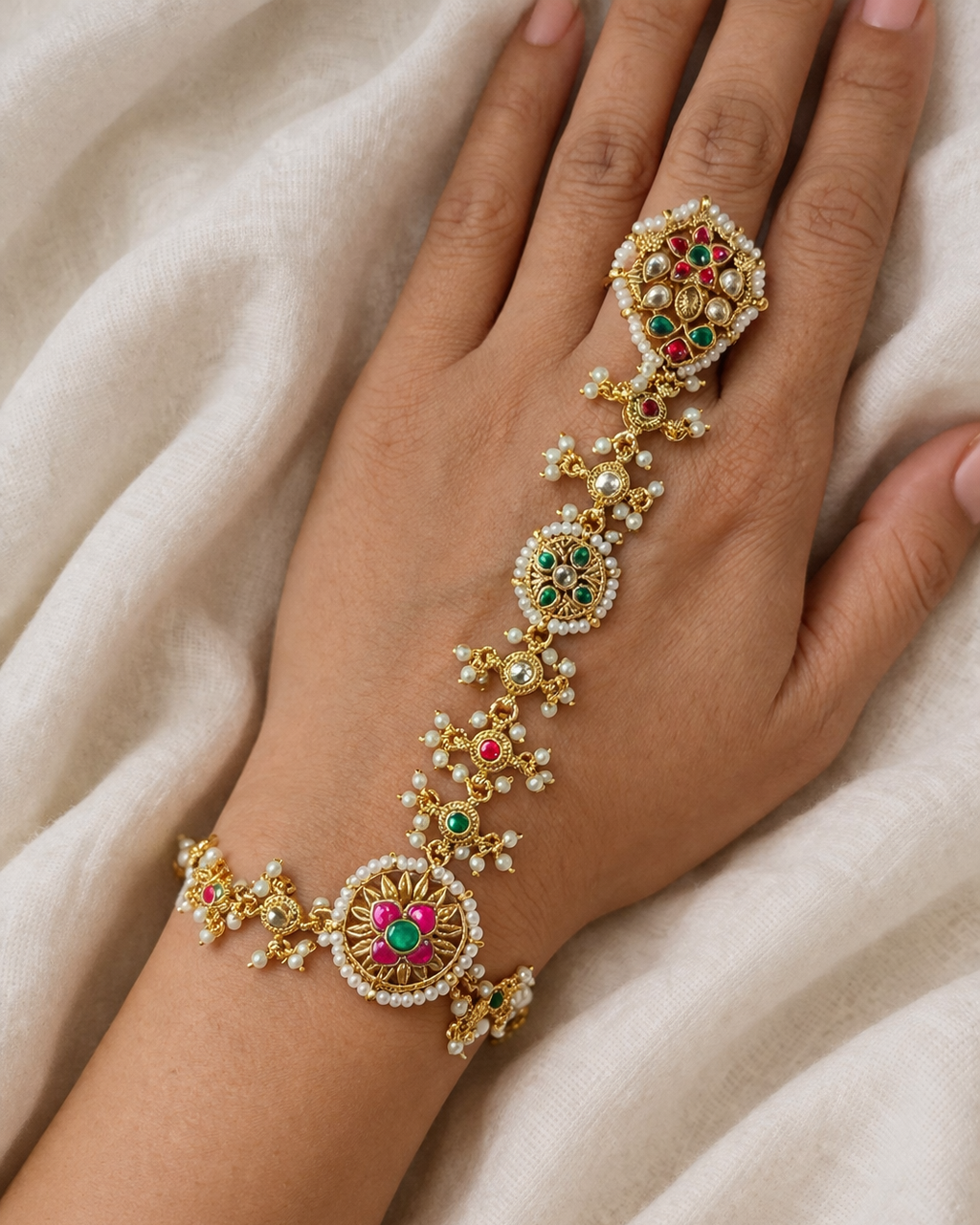 Heritage Kundan & Pearl Hand Harness (Hathphool)-G352400