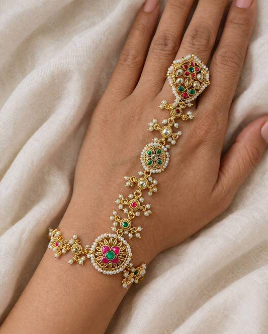 Heritage Kundan & Pearl Hand Harness (Hathphool)-G352400