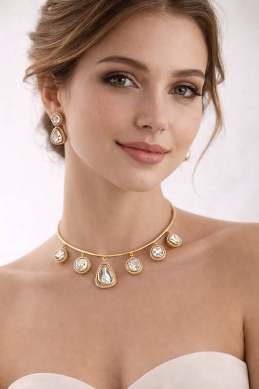 Moissanite Gold-Tone Hasli Necklace Set-G352500