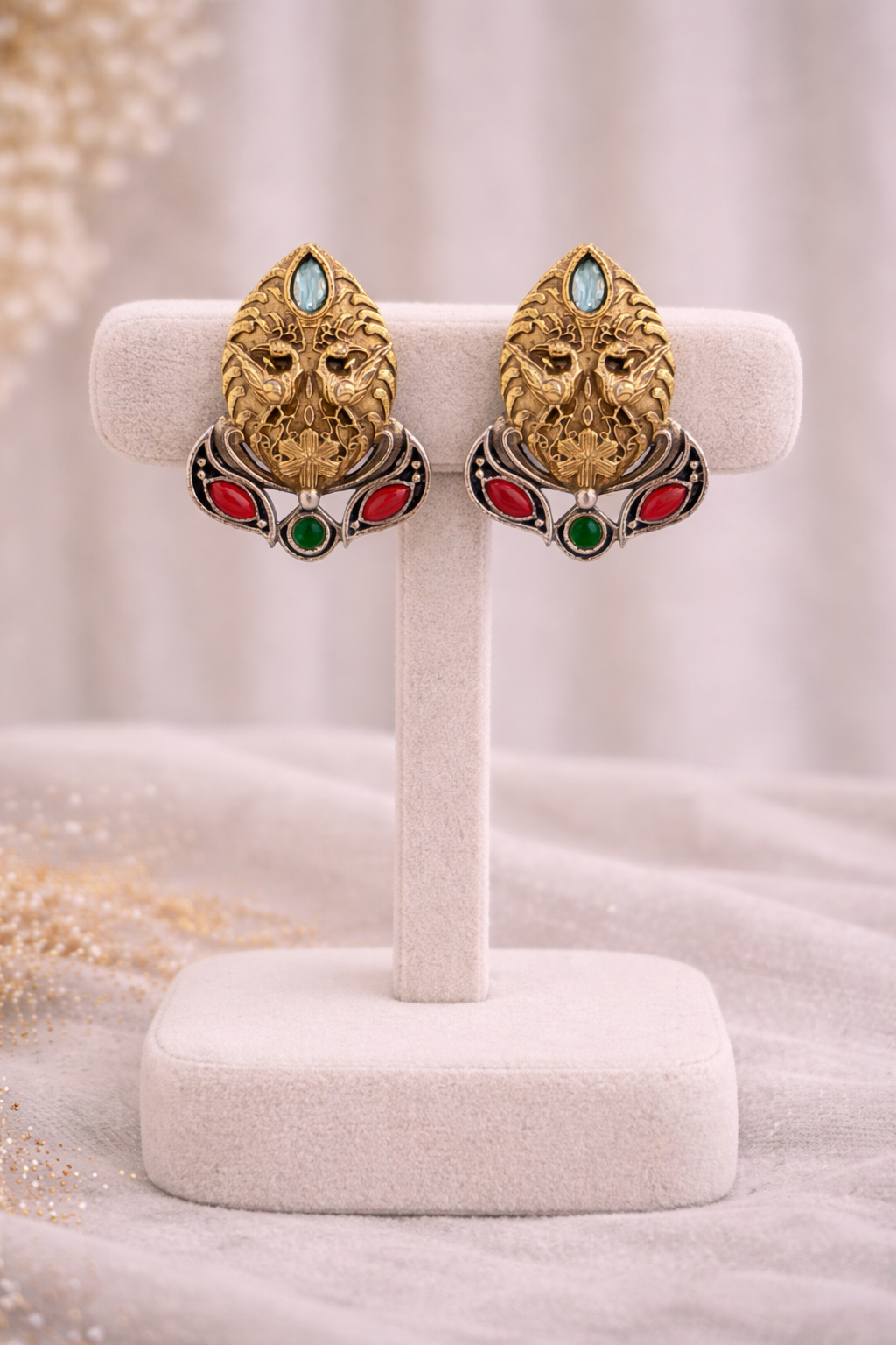 Oxidised Silver Dual-Tone Antique Temple Jewellery Set-G351300