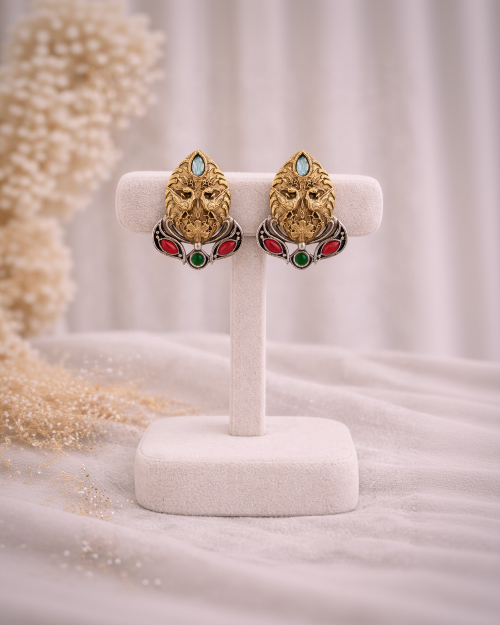 Oxidised Silver Dual-Tone Antique Temple Jewellery Set-G351300