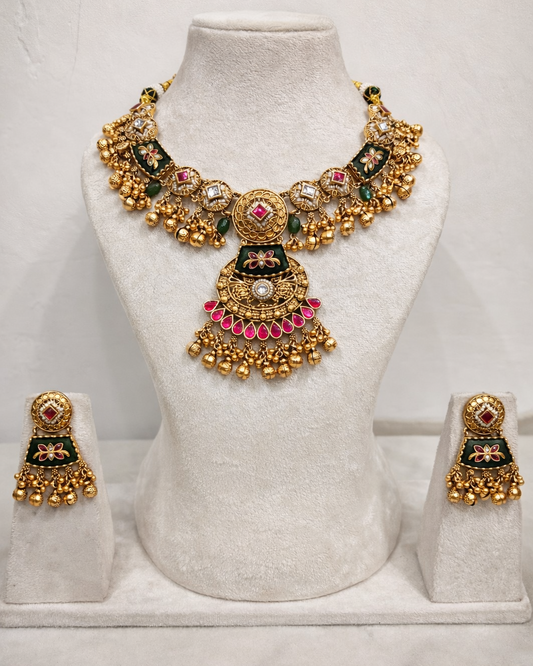 Heritage Collection Matte Gold Plated Necklace Set with Matching Earrings-G357200