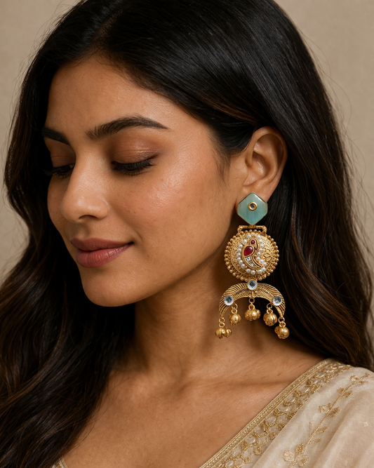 Gold-Toned Peacock Jhumka Earrings-G351400