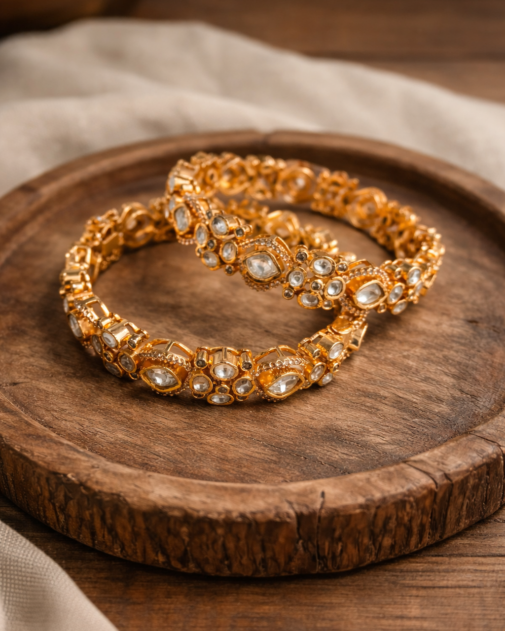 Handcrafted Gold-Plated Mossonite Bangles(Set of 2)-G354150