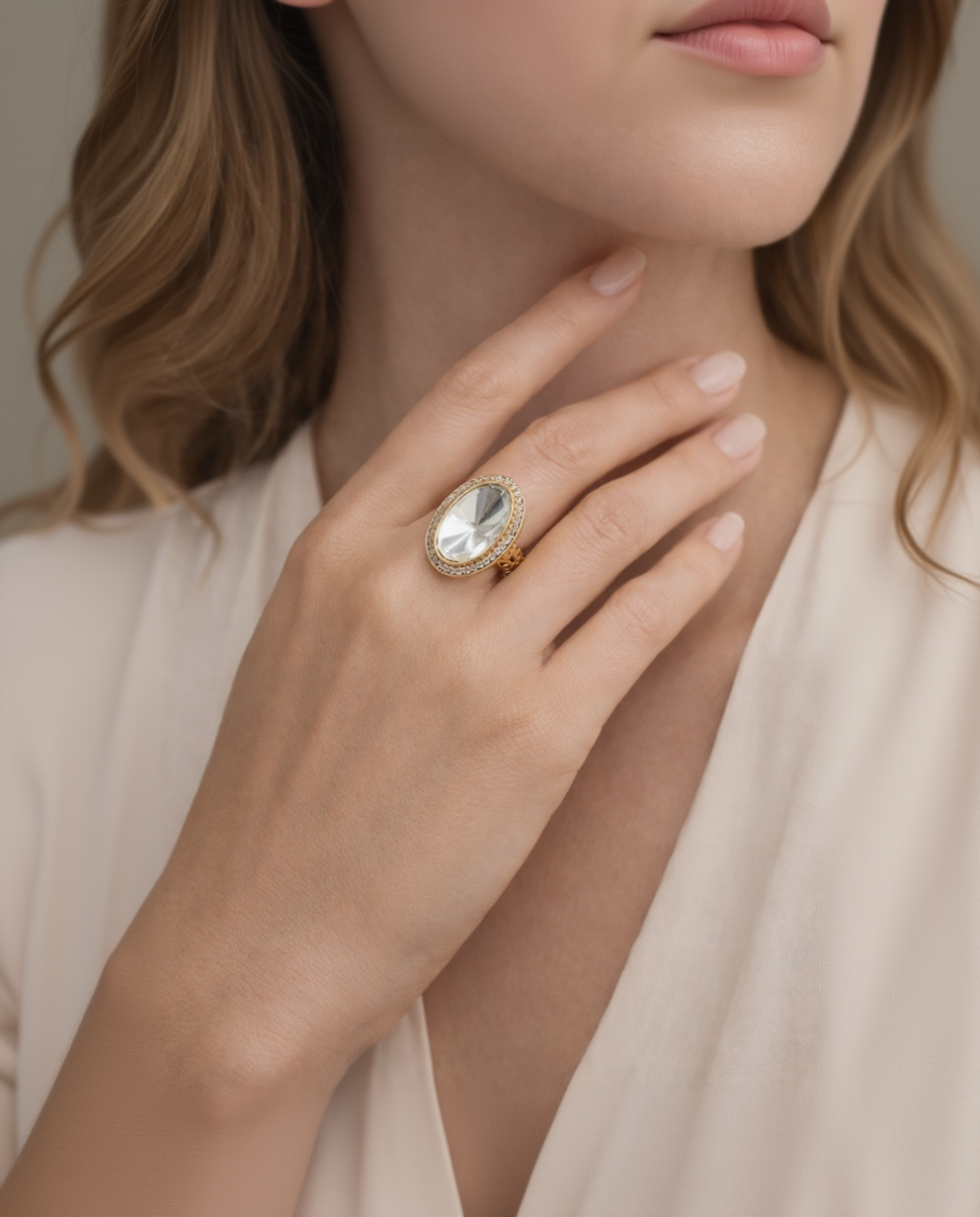 Mossainte Gold plated Polki Ring-G351000