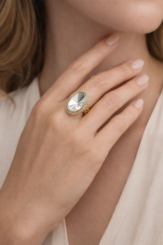 Mossainte Gold plated Polki Ring