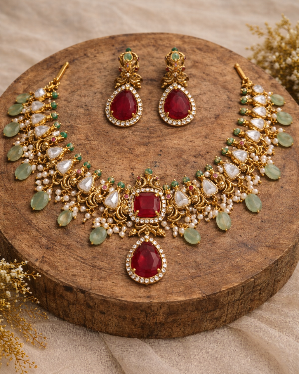 Kundan & Pearl Choker Necklace Set-G354000