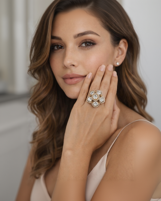 Gold Plated Faux Polki Ring-G351300