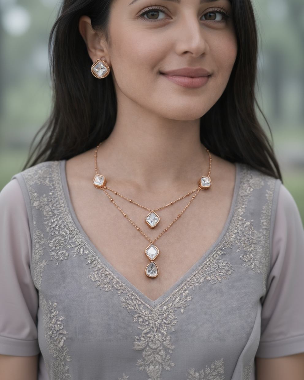 Square Mossonite Necklace Set-G351000