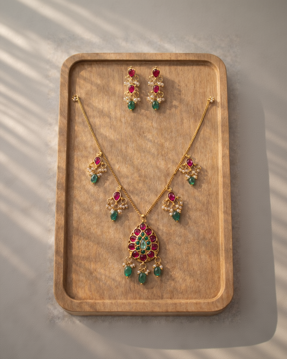 Antique Gold-Plated Jadau Kundan Festive Necklace Set-G351300