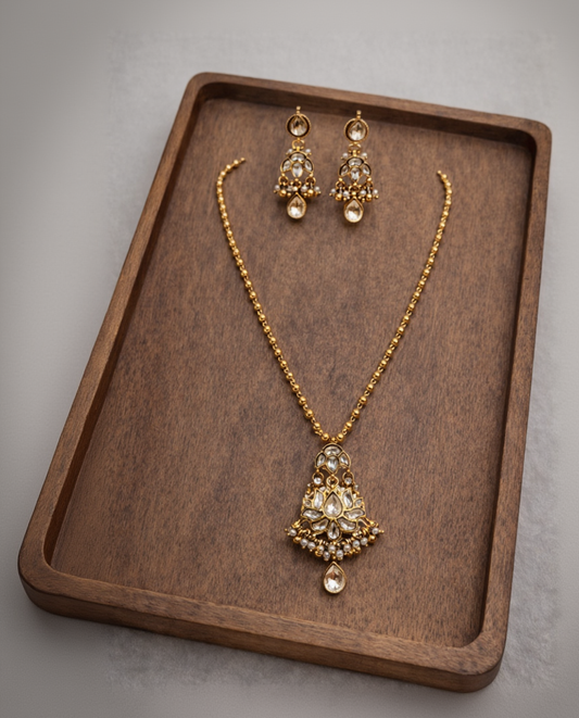 Kundan Polki & Pearl Gold-Plated Pendant Set-G351800