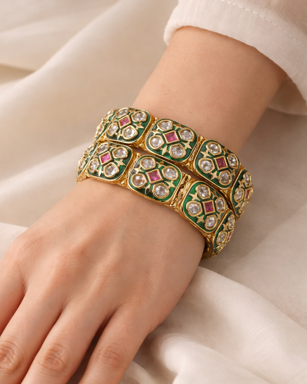 Meenakari Kundan Gold-Plated Bangle Pair-G353600