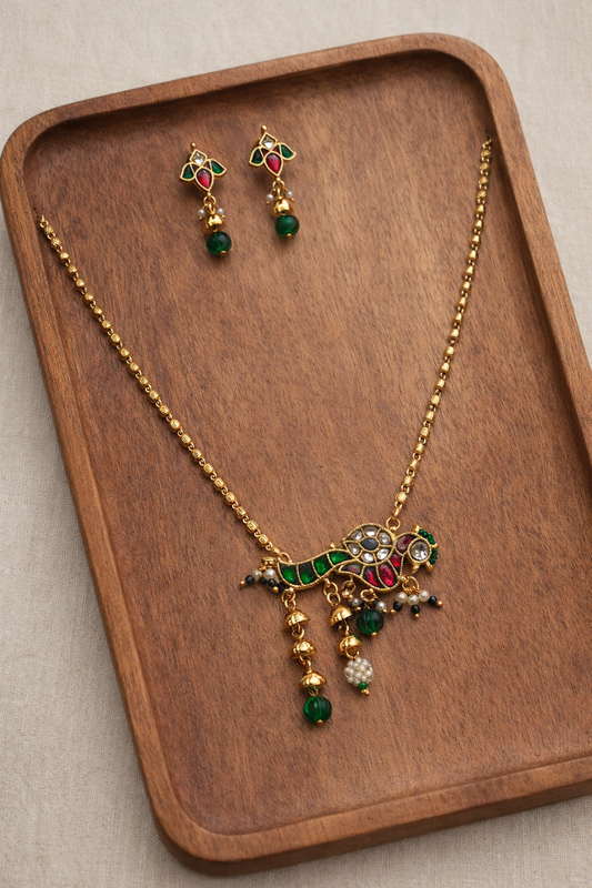Peacock Navratna Pendant Set-G351700