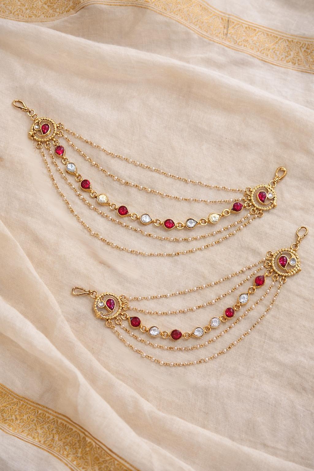 Red Jadatar gold balls Hanging Earchain