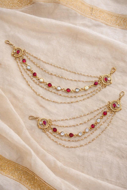 Red Jadatar gold balls Hanging Earchain