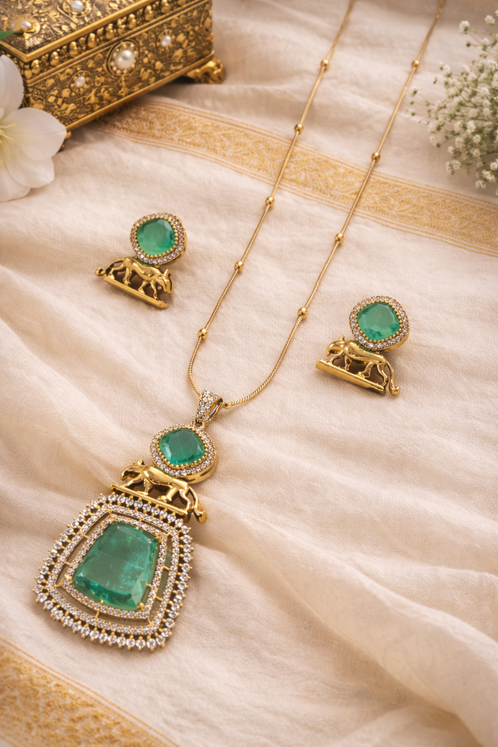 Sabyasachi Emerald Designer Pendant Set