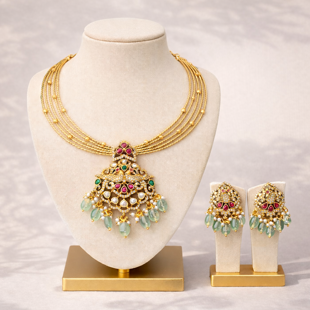 Antique Stiff Haasli with Mossainite Pendants