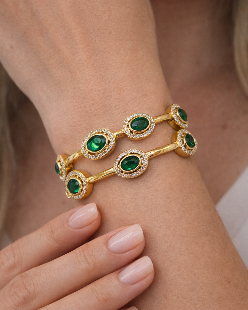 Mossainite Green Bangles(Set of 2)-G351300