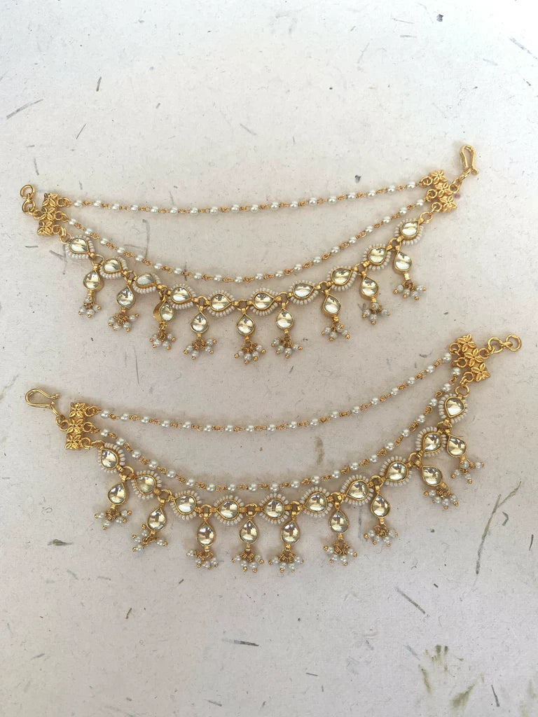 White Kundan Earchain