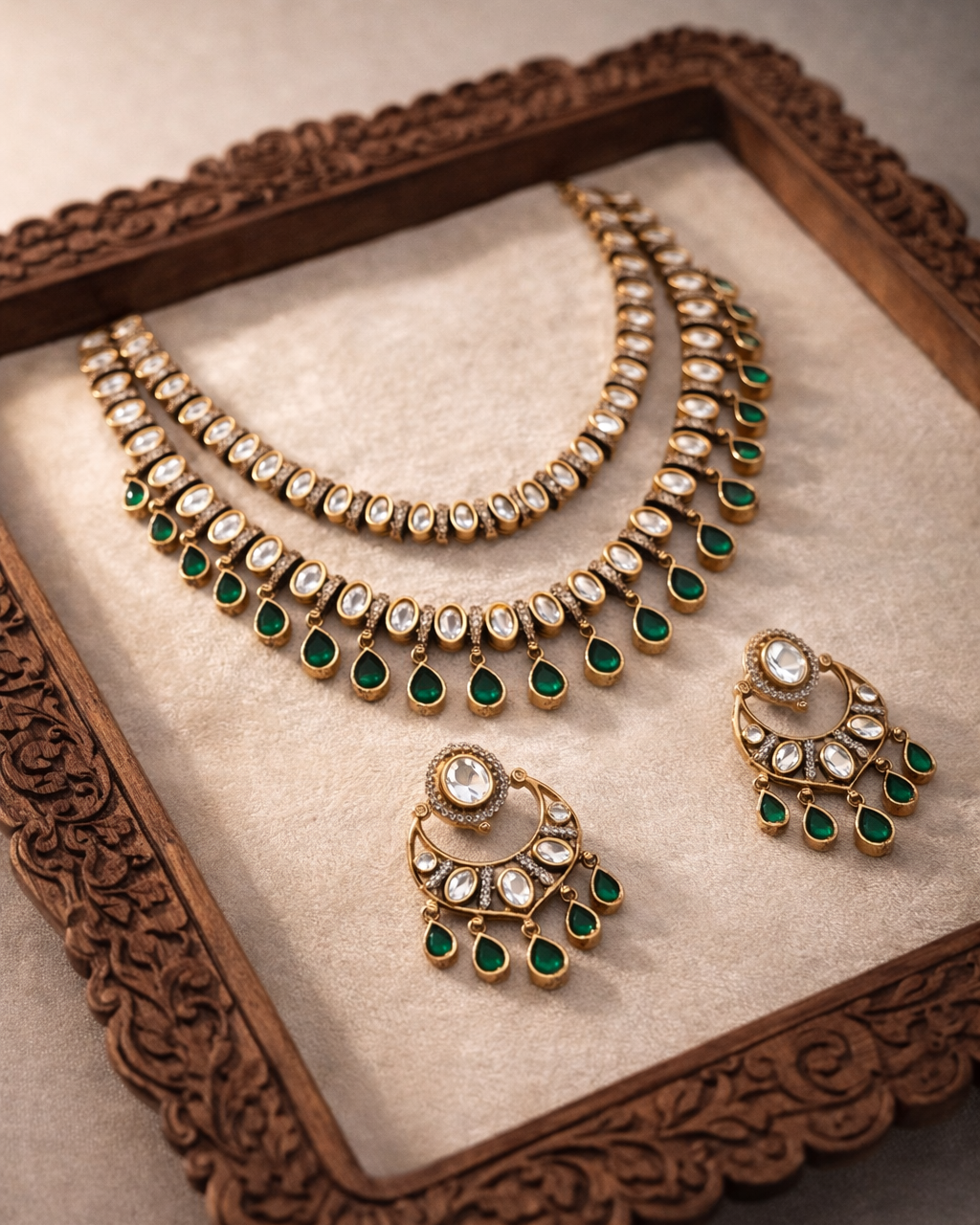 Luxury Two Line Mossainite Necklace Set-G356000