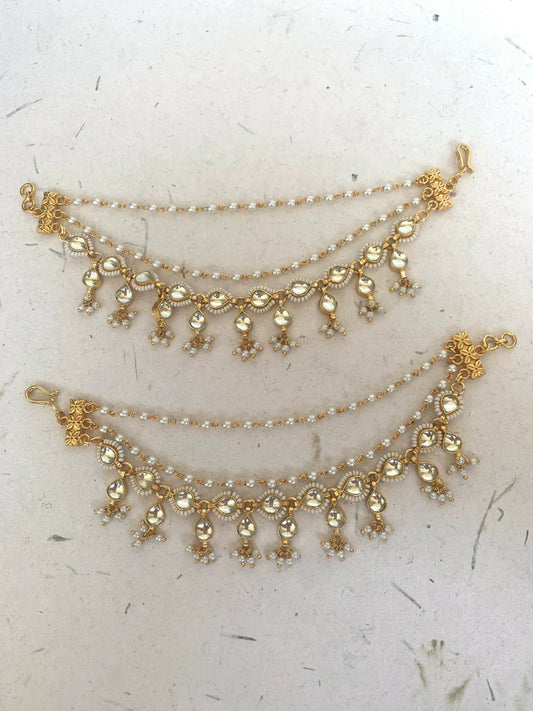 White Kundan Earchain