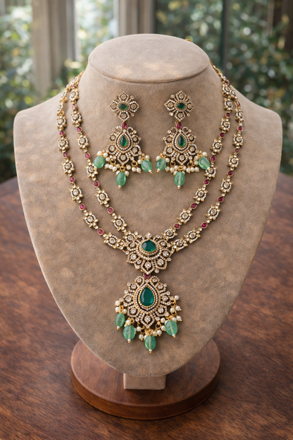 Emerald Victorian Layered Necklace Set-G353000
