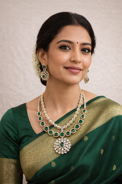 Two Line Emerald Victorian Necklace Set - New Arrival