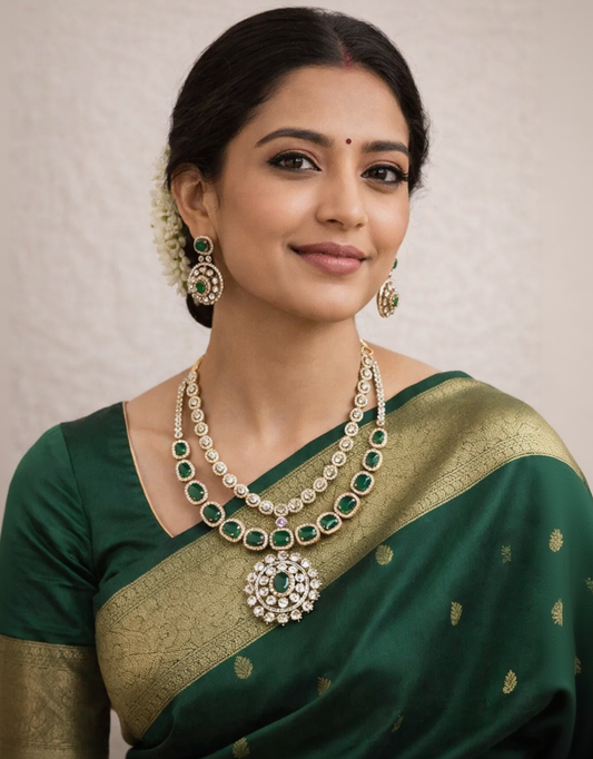 Two Line Emerald Victorian Necklace Set - New Arrival-G353100